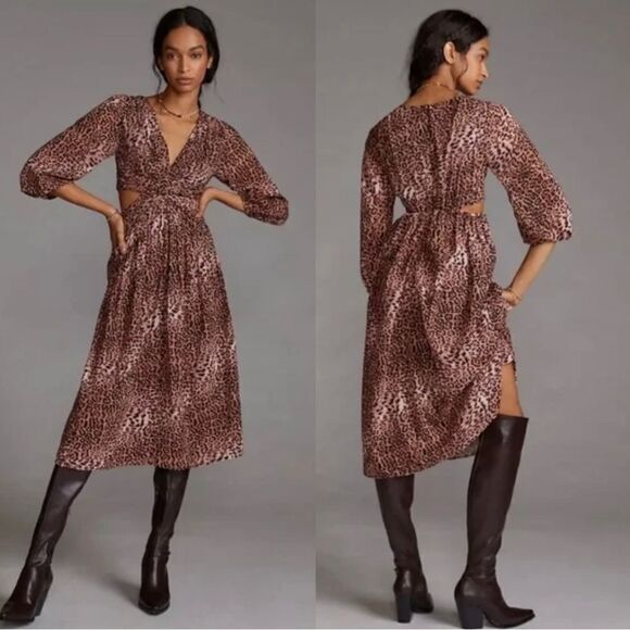 New Anthropologie Ranna Gill Leopard print cut out Dress size SP New - Picture 3 of 13